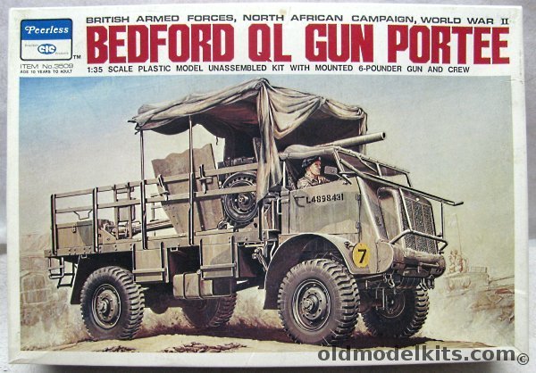 Peerless 1/35 Bedford QL Gun Portee (AT Portee and Fire) 3 Ton 4x4 with 6lb Gun, 3509 plastic model kit